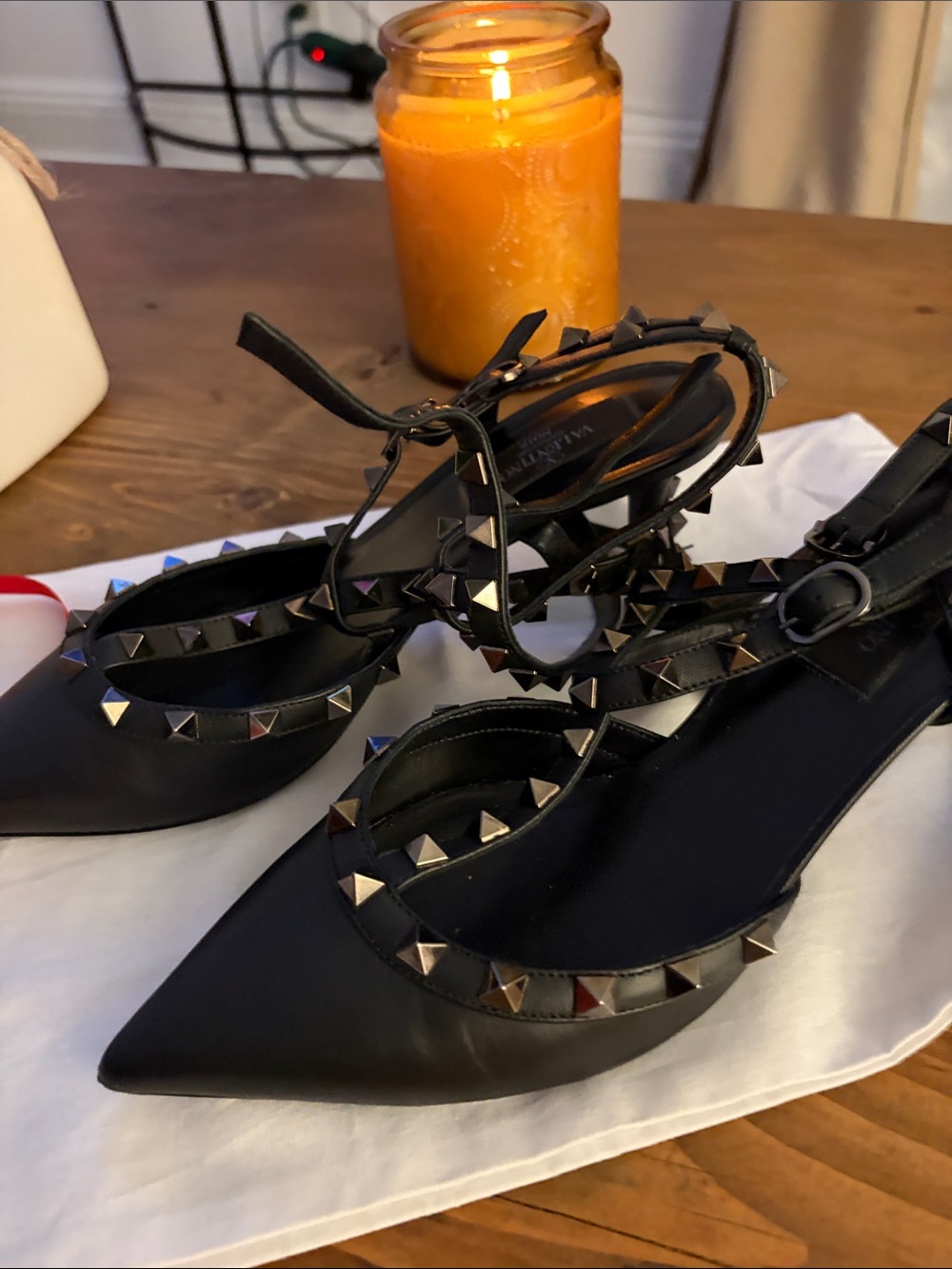 Valentino Black Pointed-Toe Rockstud Heels with Ankle Straps - Picture 3 of 8